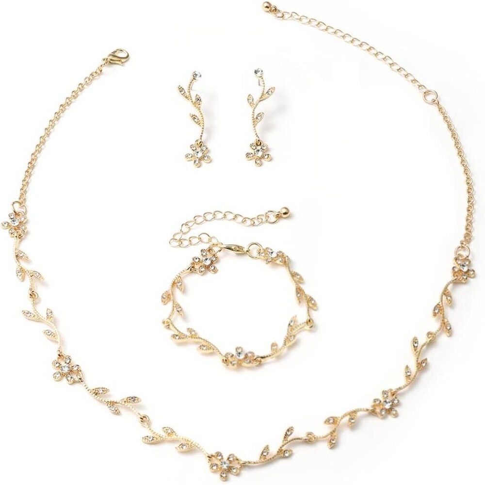 Crystal Necklace Earrings Bracelet Bridal Wedding Jewelry Set Rhinestone Choker